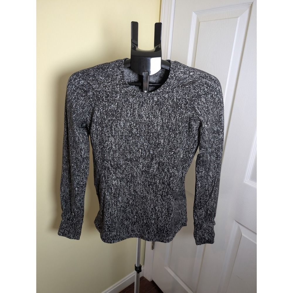 Lululemon Extra Mile Long Sleeve Luon Suited Top 6 Jacquard Black White Pocket